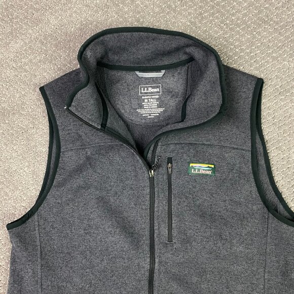 LL Bean Sweater Vest Men's Medium Tall Gray Fleece Full Zip 510174 Hiking - Picture 3 of 9